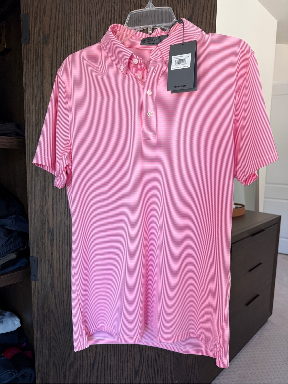 G/FORE Men’s Pink Striped Performance Polo *NWT*